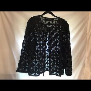 Sequined & Sheer evening jacket, slightly cropped. 2 clasps at the round neck